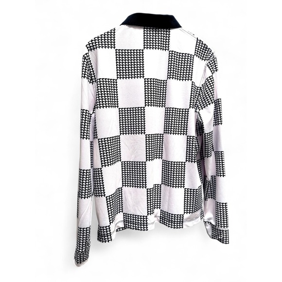 Devereux Golf Shirt Men's Small Skull Logo Long Sleeve Polo Black White Check - Picture 12 of 15